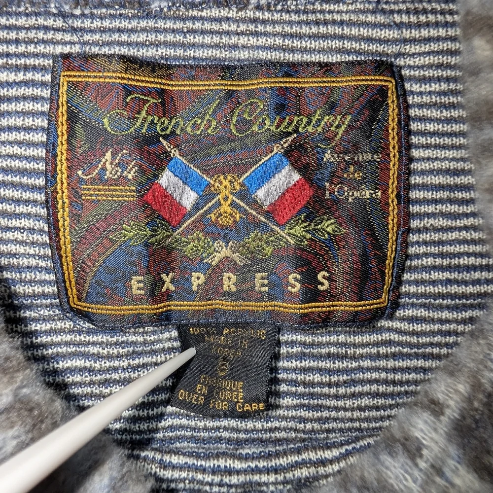 vtg French Country Express Blue Patterned Quarter-Zip Sweatshirt Mens Size S‎